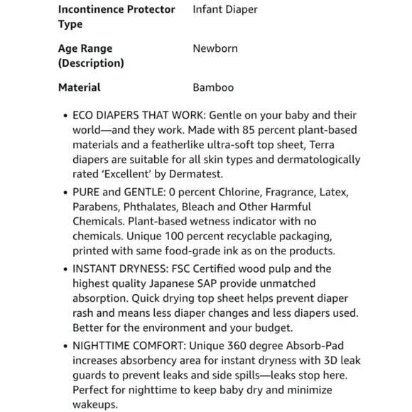 3 Packs Terra Plant-Based Newborn Diapers Size 1 | 24 Count Each | Eco-Friendly - Picture 7 of 12